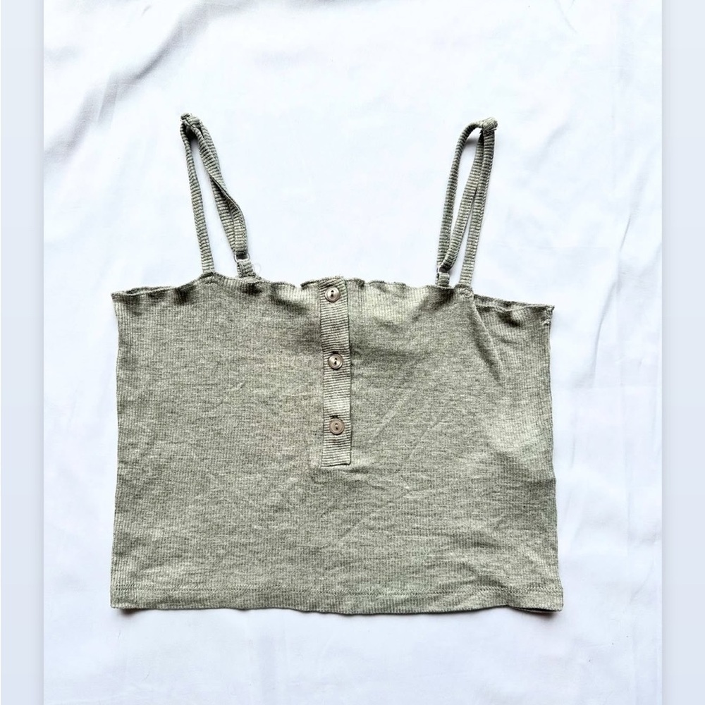 Missguided Grey Ribbed Button Front Cropped Tank Top Size 6 Y2K